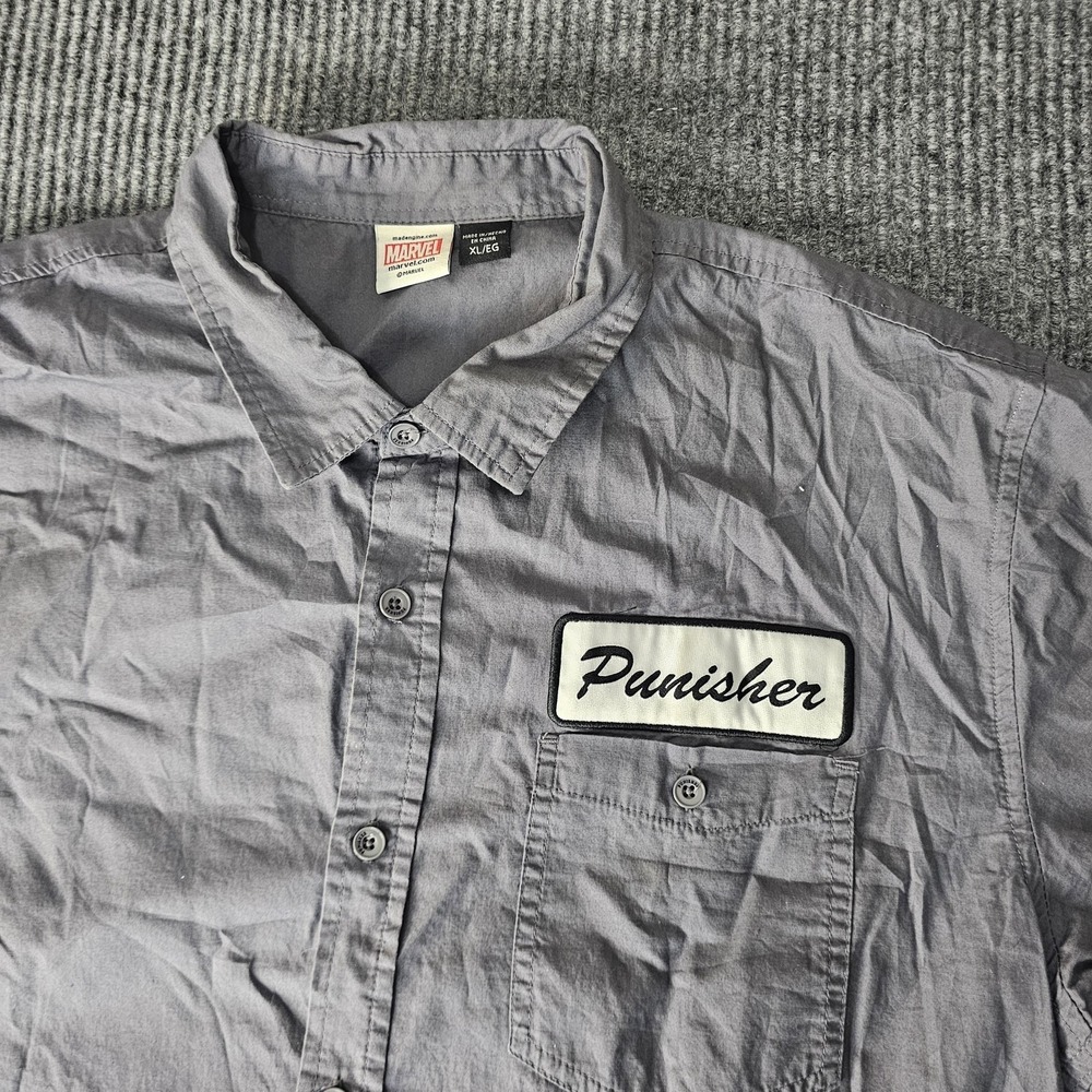 Marvel Punisher Shirt Mens XL Gray One Man Army Short Sleeve Button Front - Picture 3 of 11